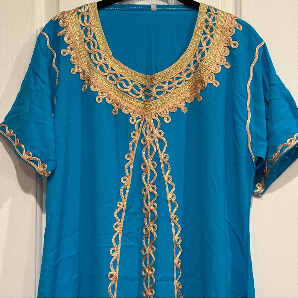 Moroccan Caftan Kaftan Women Beach Summer Long Dress Aqua Blue